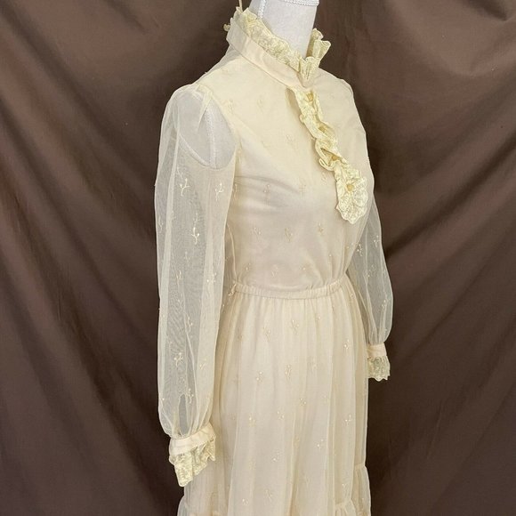 🔴 Vintage CACTUS NY Beige Lace 1960s/1970s Dress - Picture 6 of 12
